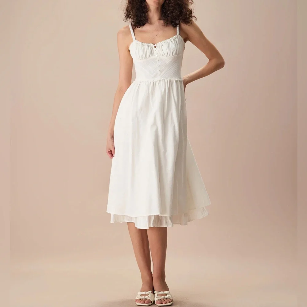 Rihoas White Ruched Slip Cotton Midi Dress - Picture 7 of 9
